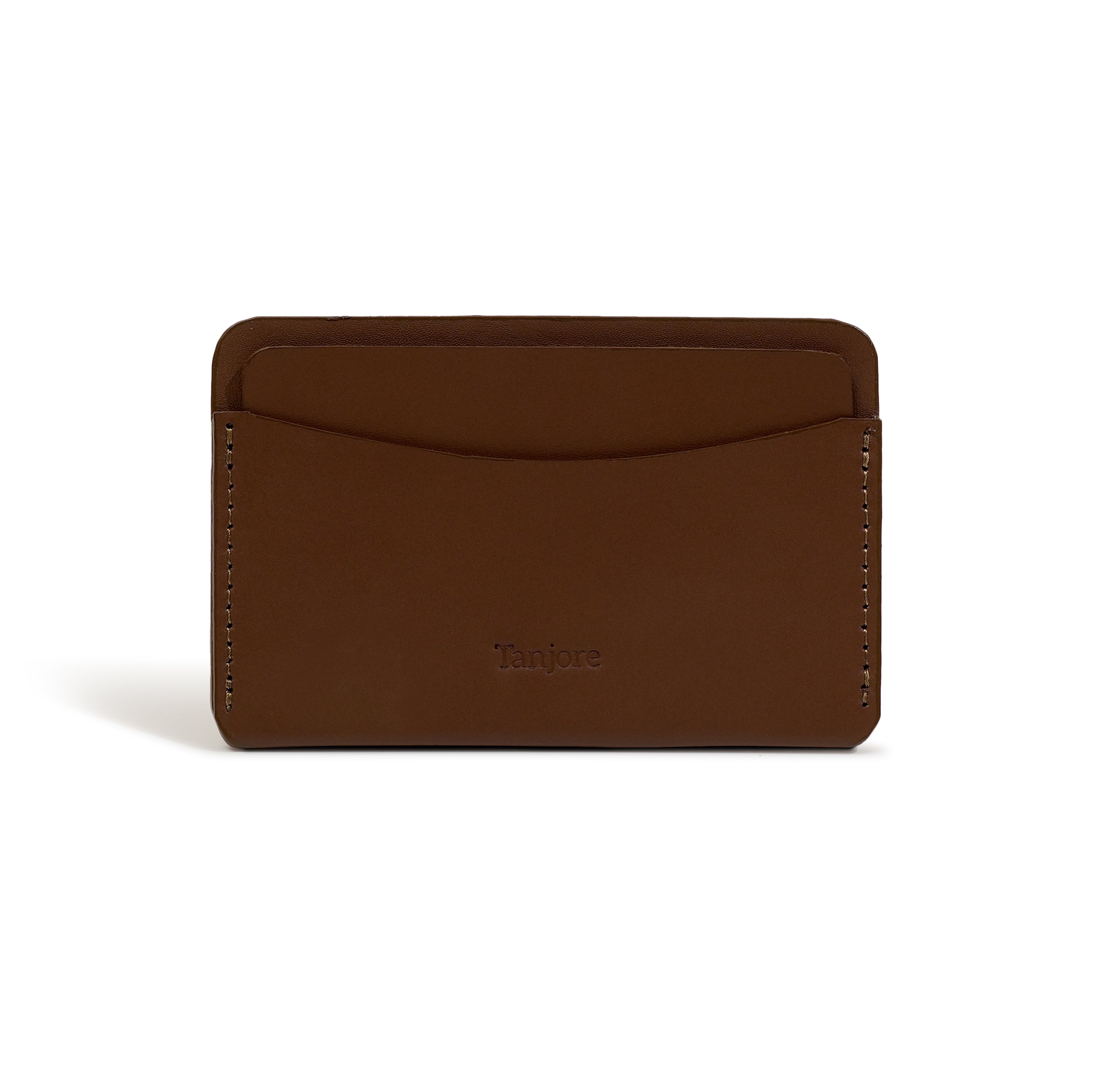 Front view of the classic Brown Tanjore wallet. Made from premium Full Grain Nappa Leather with a minimalist design and 3 year warranty.