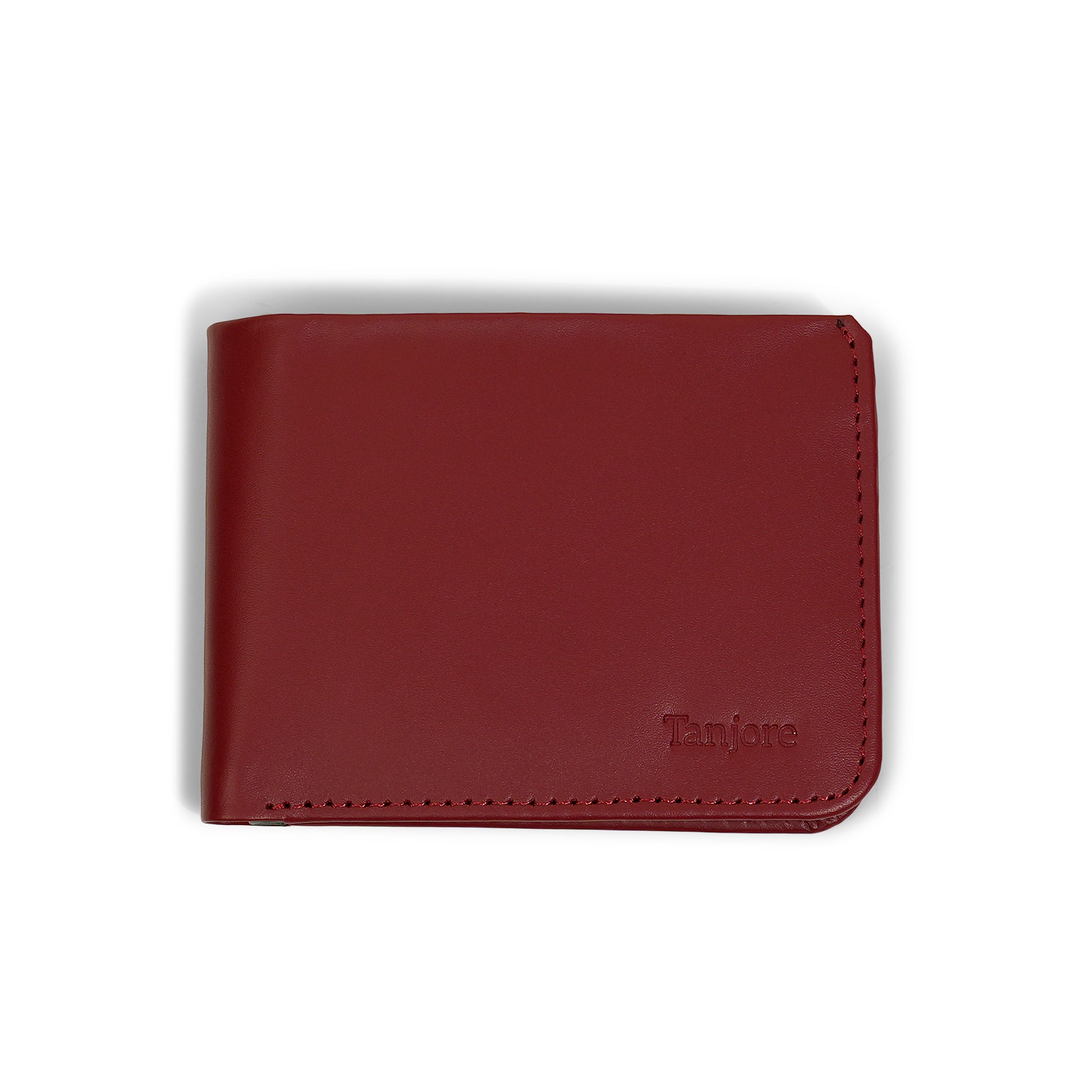 Front view of the Tanjore Modern Classic 2.0 in Plum. A Slim Profile bifold wallet crafted from Full Grain Nappa Leather with RFID protection.