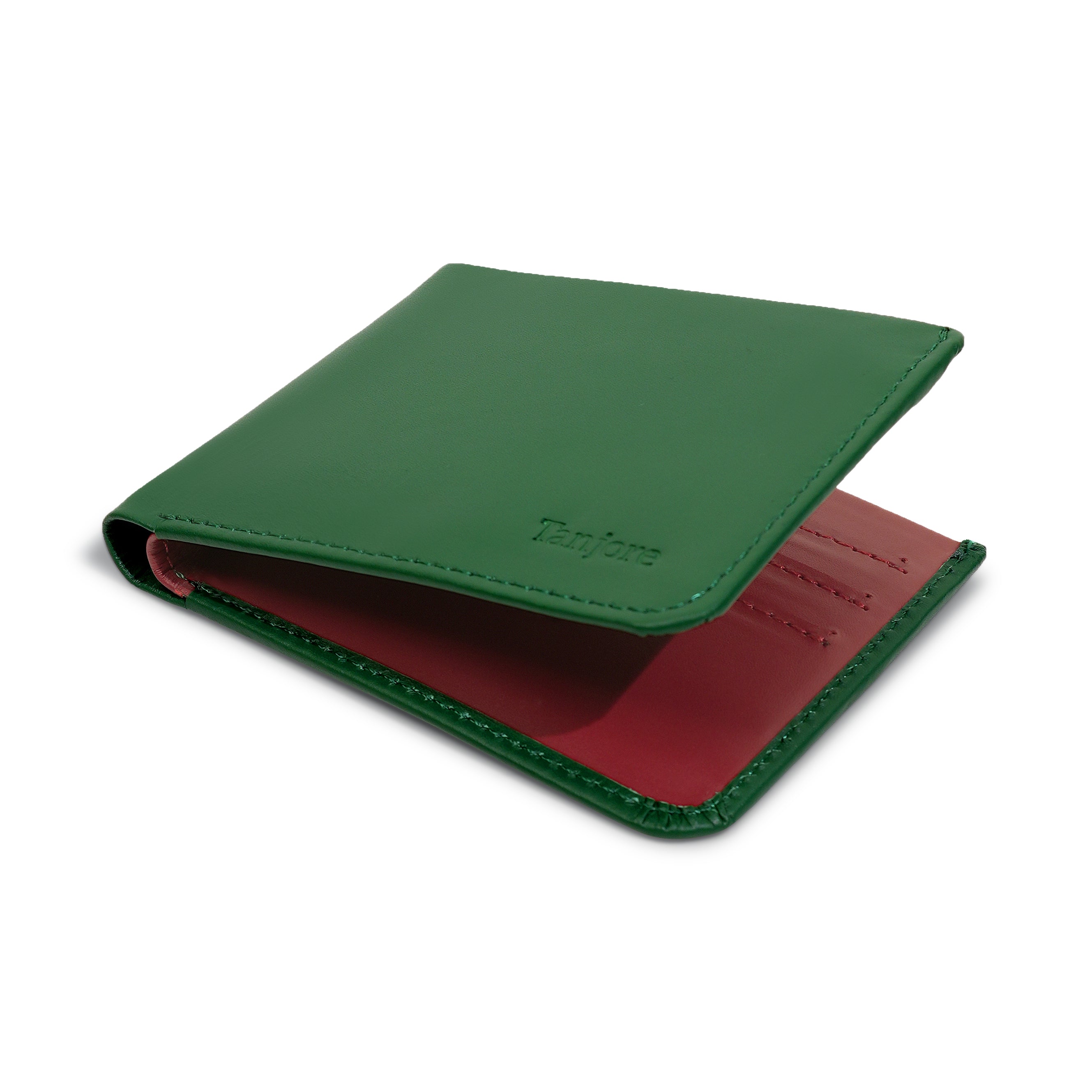 Angled perspective of the Modern Classic 2.0 in Green and Plum. Shows the soft Full Grain Nappa Leather texture and Slim Profile design backed by a 3 year warranty.