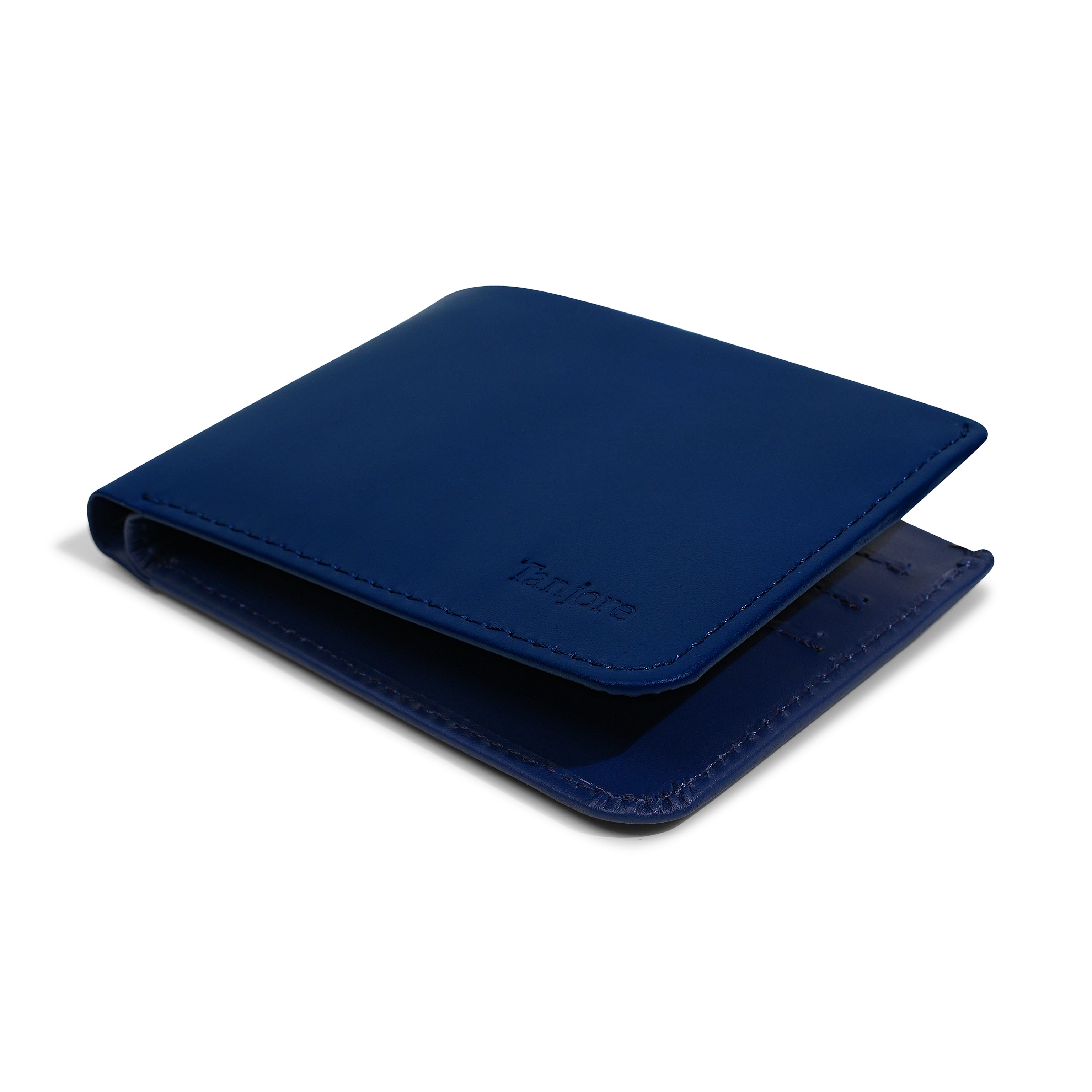 Angled perspective of the Modern Classic 2.0 in Navy. Shows the soft Full Grain Nappa Leather texture and Slim Profile design backed by a 3 year warranty.