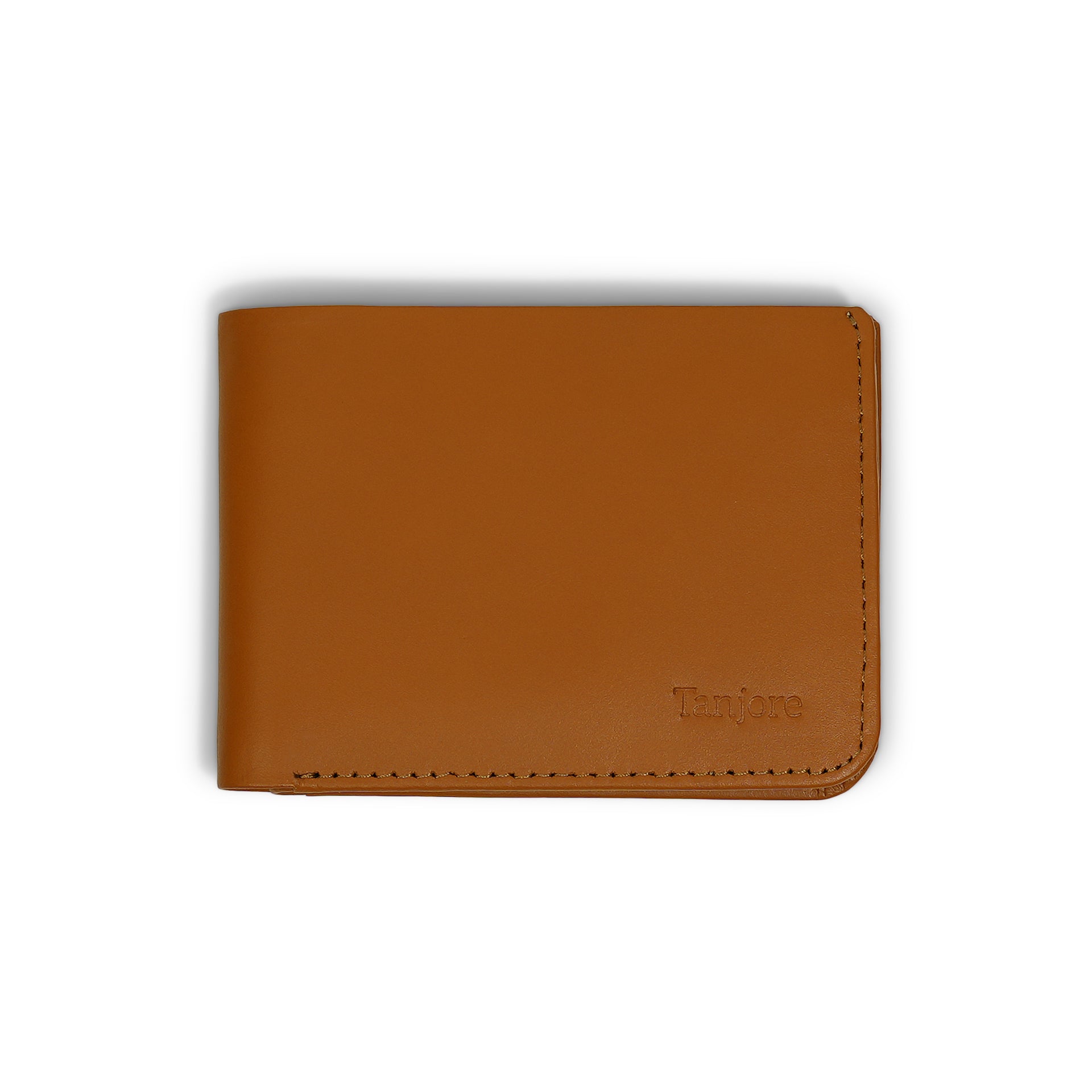 Front view of the Tanjore Modern Classic 2.0 in Tan. A Slim Profile bifold wallet crafted from Full Grain Nappa Leather with RFID protection.