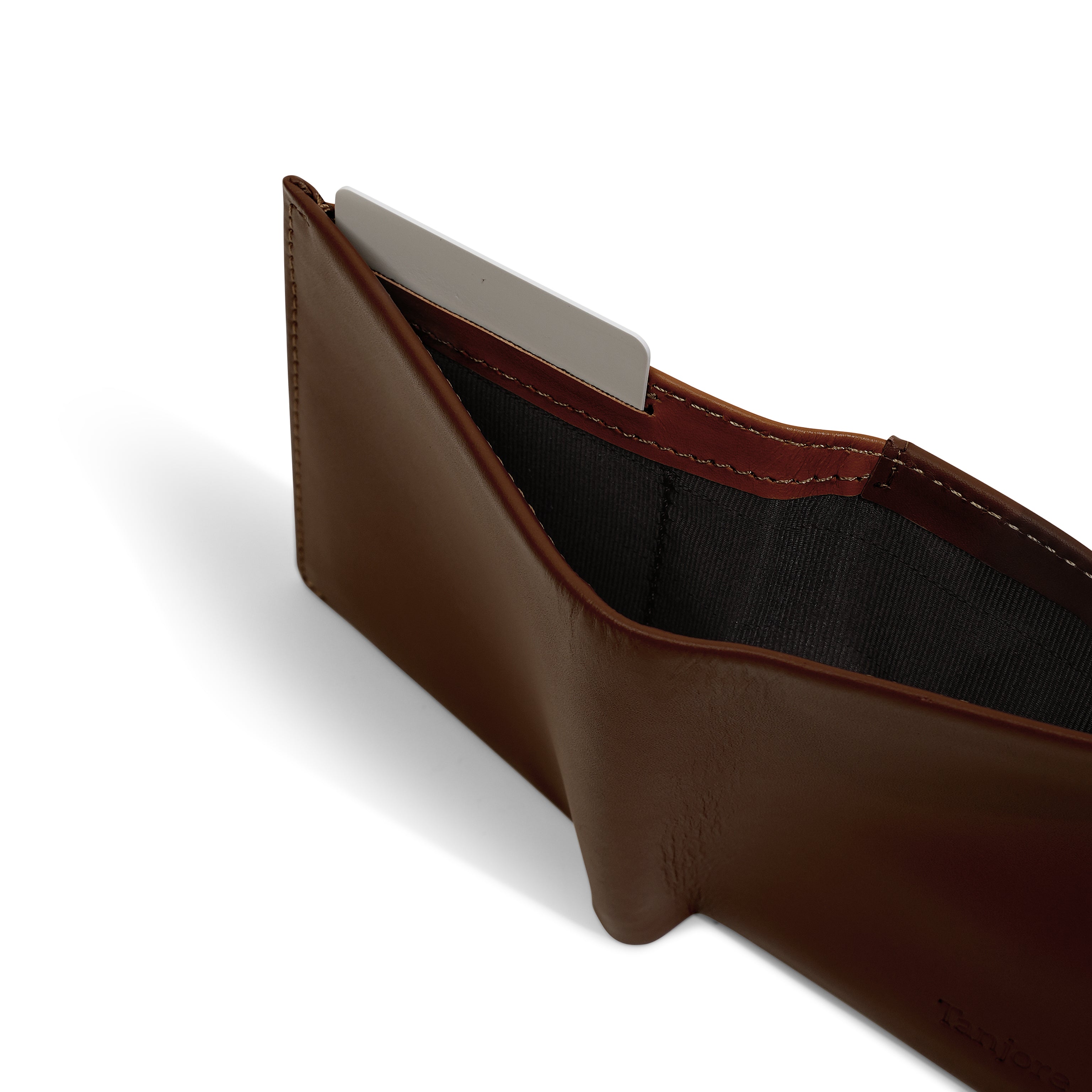 Top view into the Tanjore Reserve Sleeve showing the deep cash compartment. Designed with a Slim Profile and RFID shielding in Full Grain Nappa Leather.
