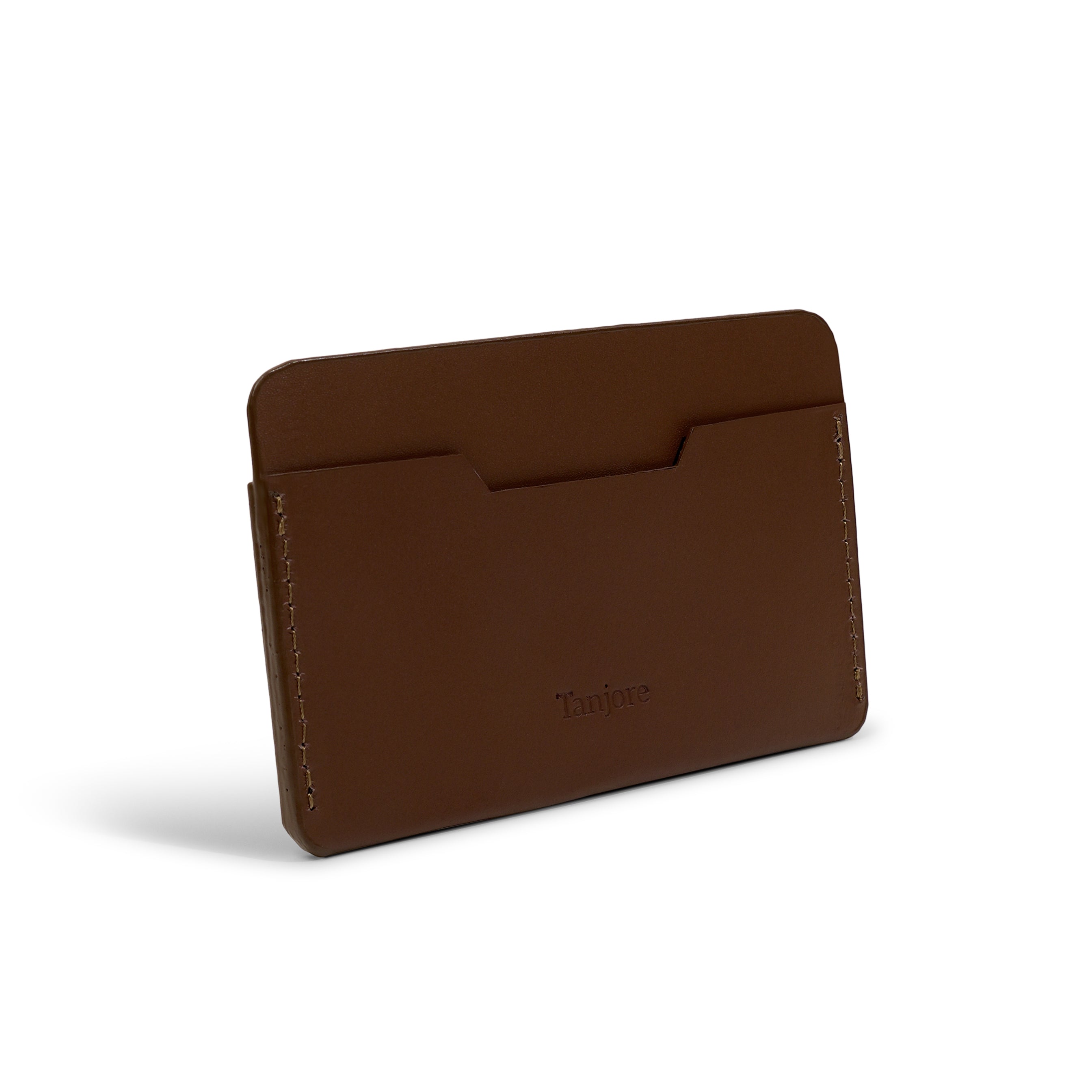 Rear view of the Brown leather card sleeve. The smooth Full Grain Nappa Leather construction ensures durability and style.