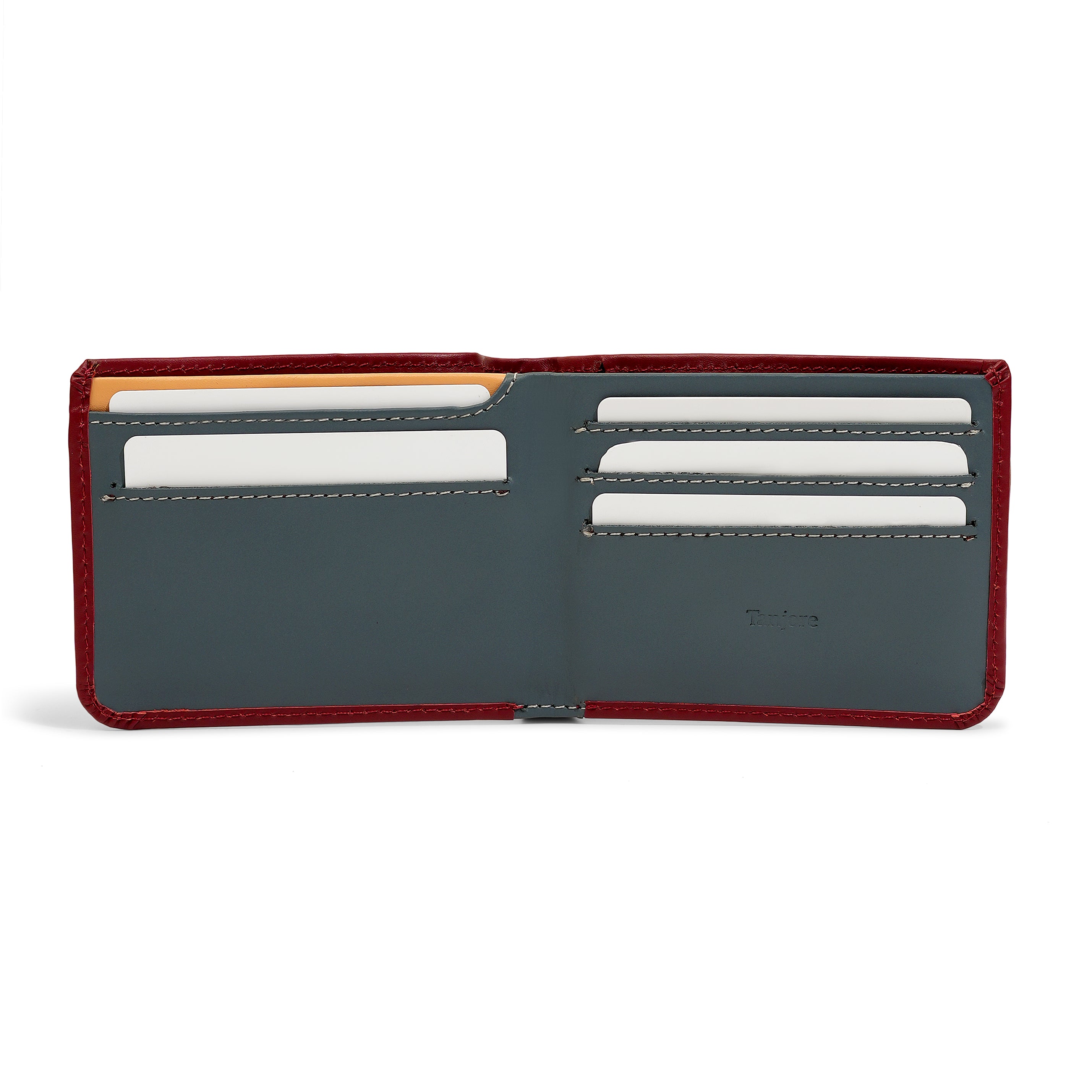 Interior view of the Modern Classic 2.0 wallet. Features a dual-tone design, RFID blocking technology, and full-grain Nappa Leather durability.