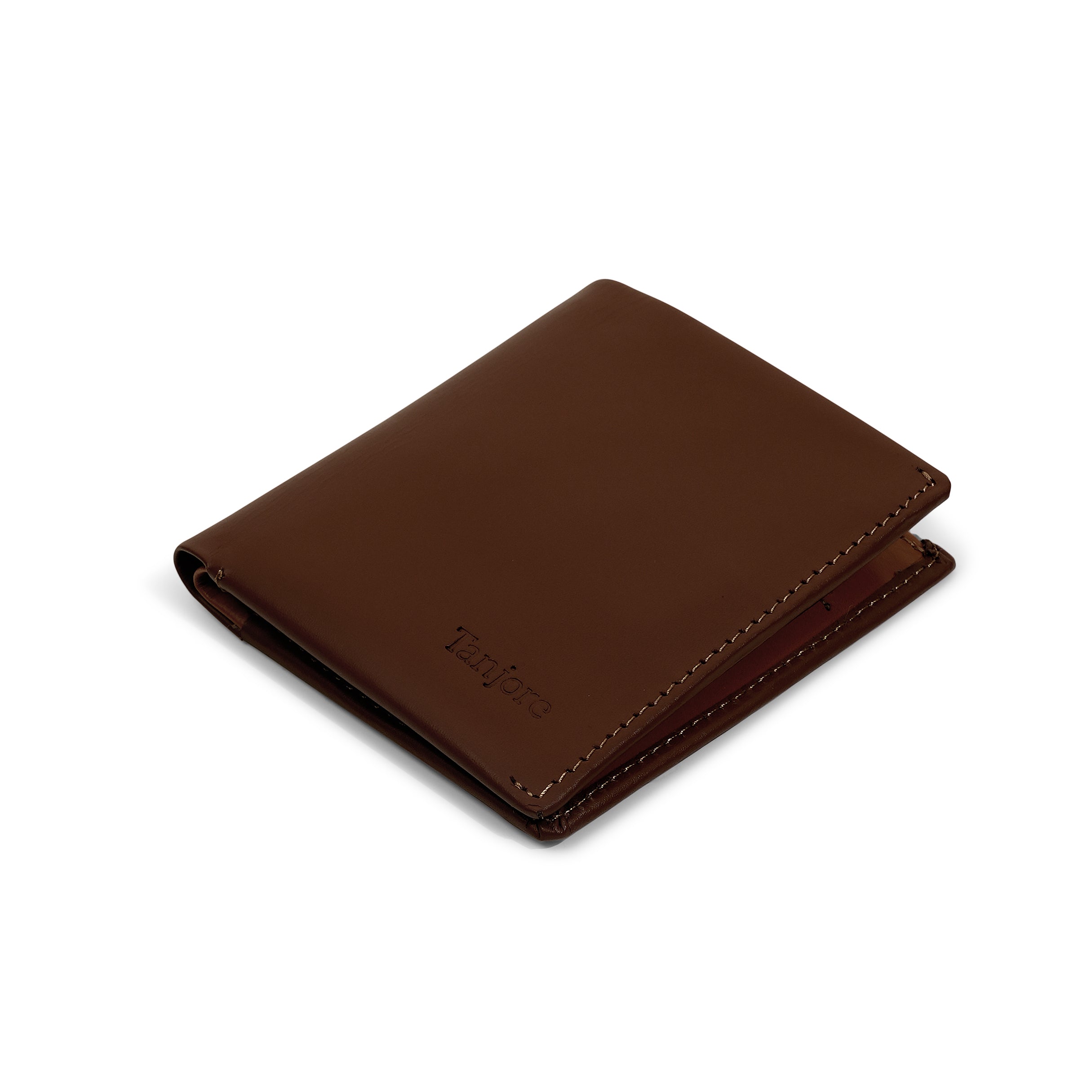 Angled perspective of the Reserve Sleeve in Brown. Shows the sleek vertical design and Full Grain Nappa Leather texture backed by a 3 year warranty.