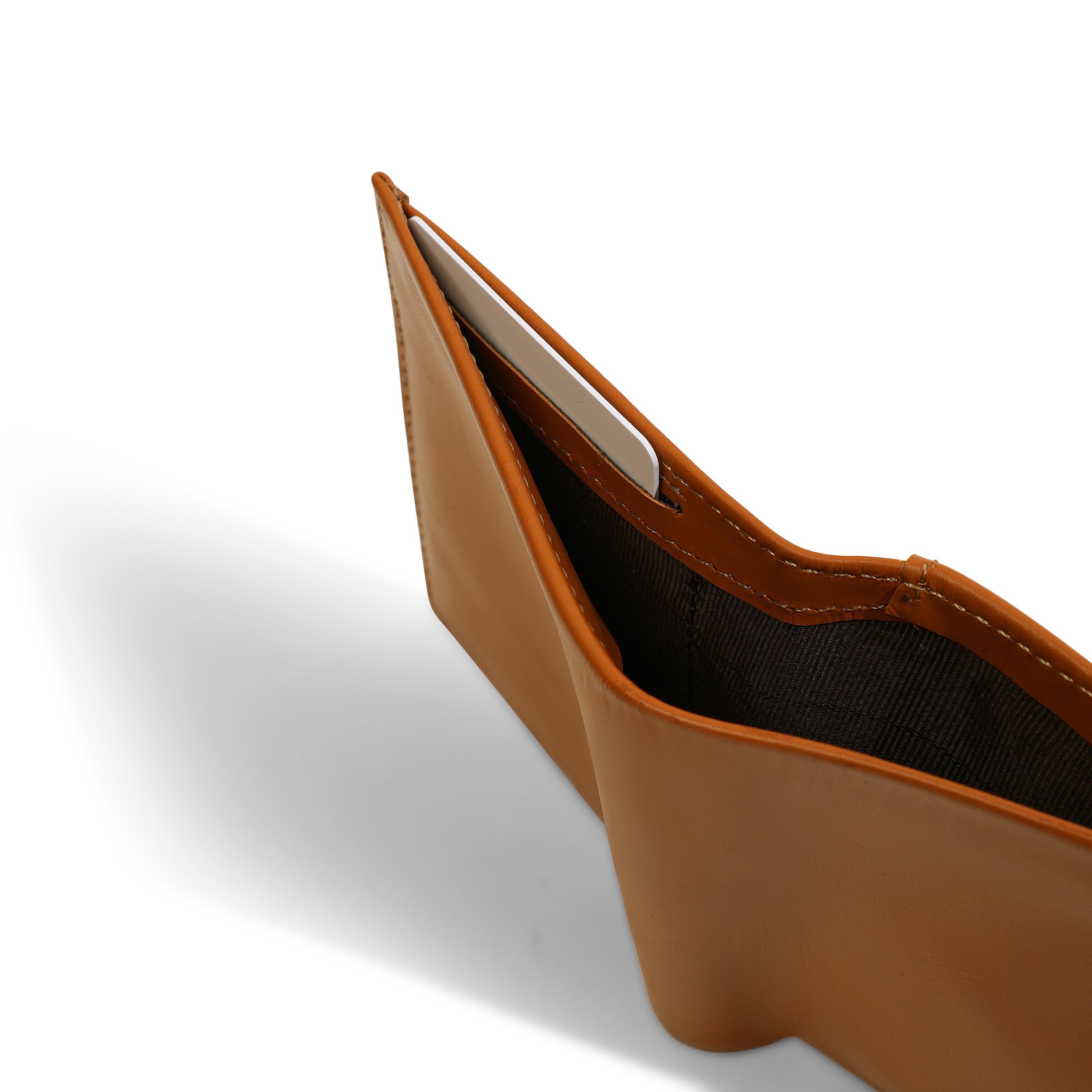 Top view into the Tanjore Reserve Sleeve showing the deep cash compartment. Designed with a Slim Profile and RFID shielding in Full Grain Nappa Leather.